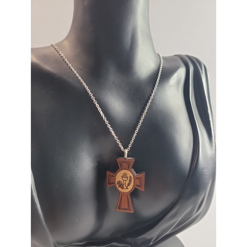 Made in Canada Wooden First Communion Cross Pendant Necklace Chalice Religious